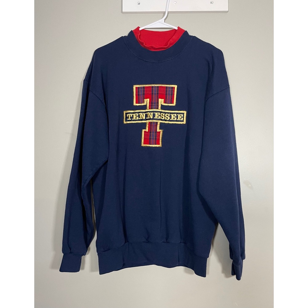 Santee Tennessee Sweatshirt Women Large Navy Good Vintage Plaid Embroidered USA